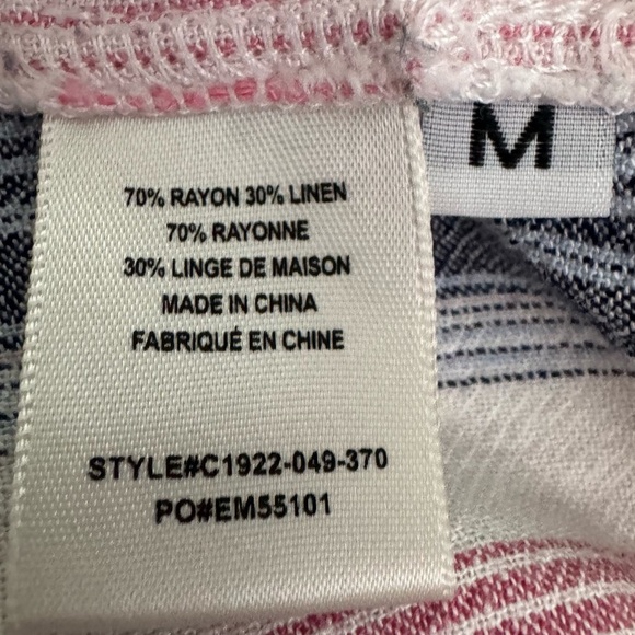 Cloth & Stone Linen Blend Striped Sleeveless Shirt Dress Frayed Hem Size Medium - Picture 13 of 15